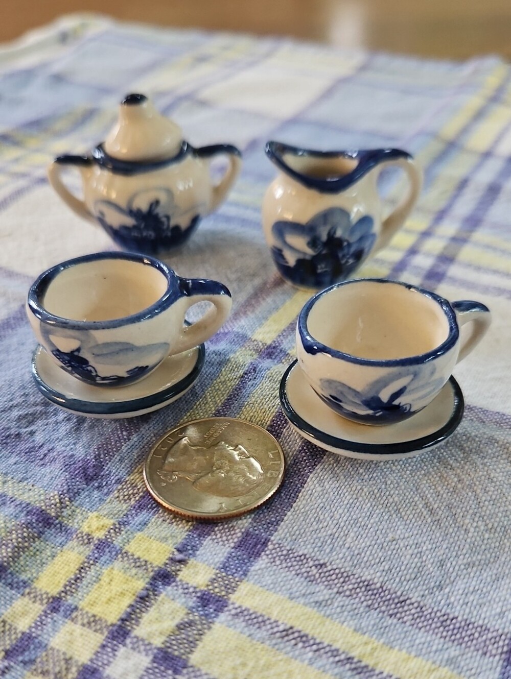 VTG 7 Pc. Miniature Delft-Style Ceramic Tea Set